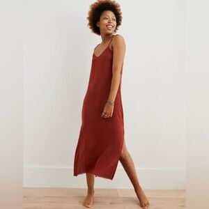 Aerie Women’s Satin Flowy Slip Midi Dress in Rust Size XS